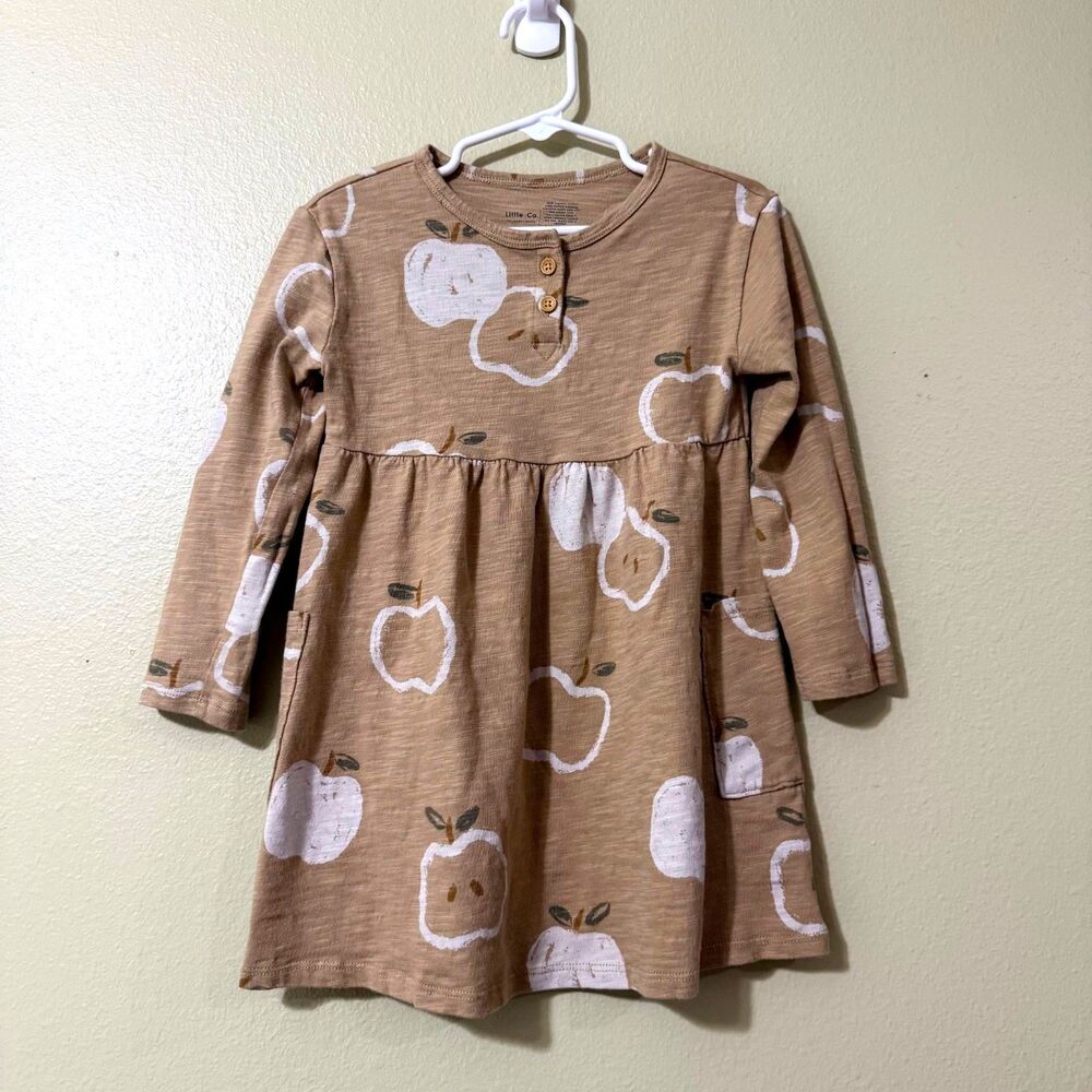 Little Co. by Lauren Conrad Girls Tan Apple Print Organic Cotton Dress - 4T